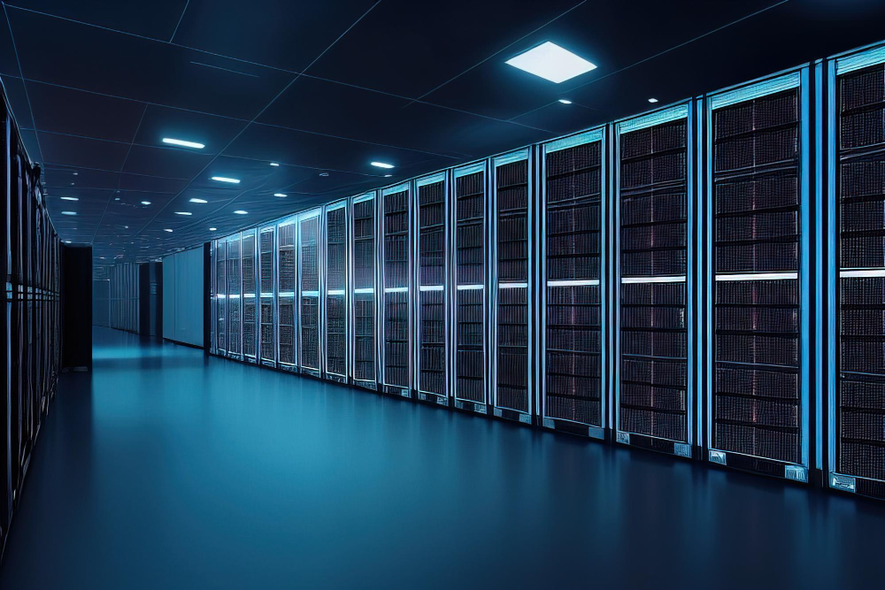 server-racks-computer-network-security-server-room-data-center-d-render-dark-blue-generative-ai